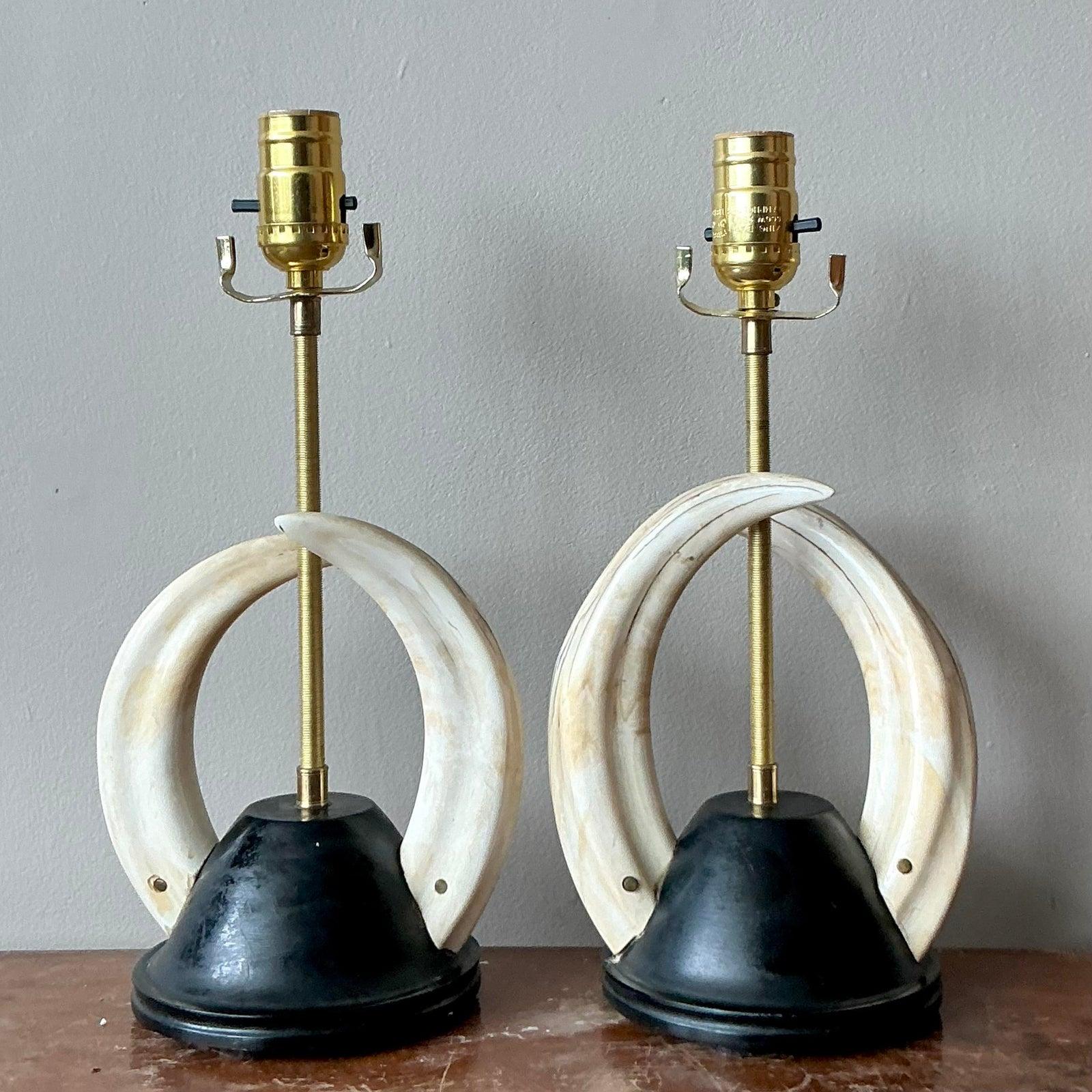 Mid-Century Modern Vintage Boho Twin Tusk Lamps - A Pair For Sale
