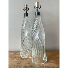 Vintage Boho Twisted Blown Glass Lamps - A Pair