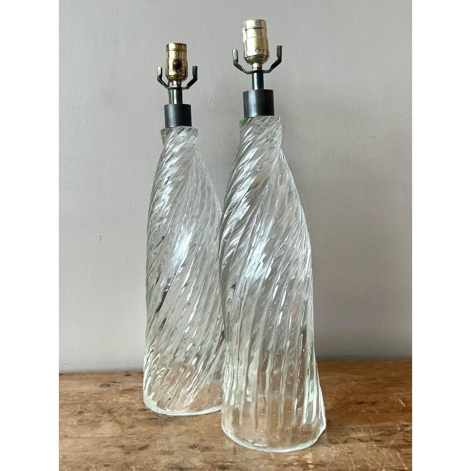 Vintage Boho verdreht geblasenes Glas Lampen - ein Paar (Italienisch) im Angebot