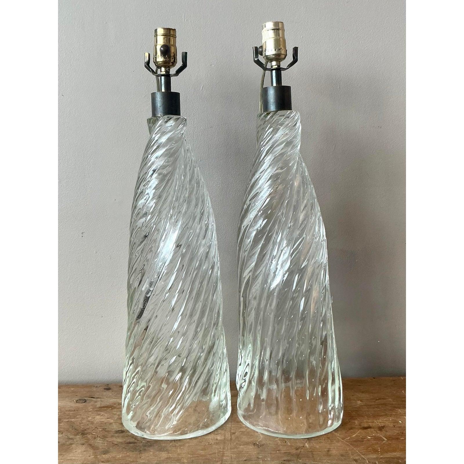 Vintage Boho verdreht geblasenes Glas Lampen - ein Paar im Zustand „Gut“ im Angebot in West Palm Beach, FL