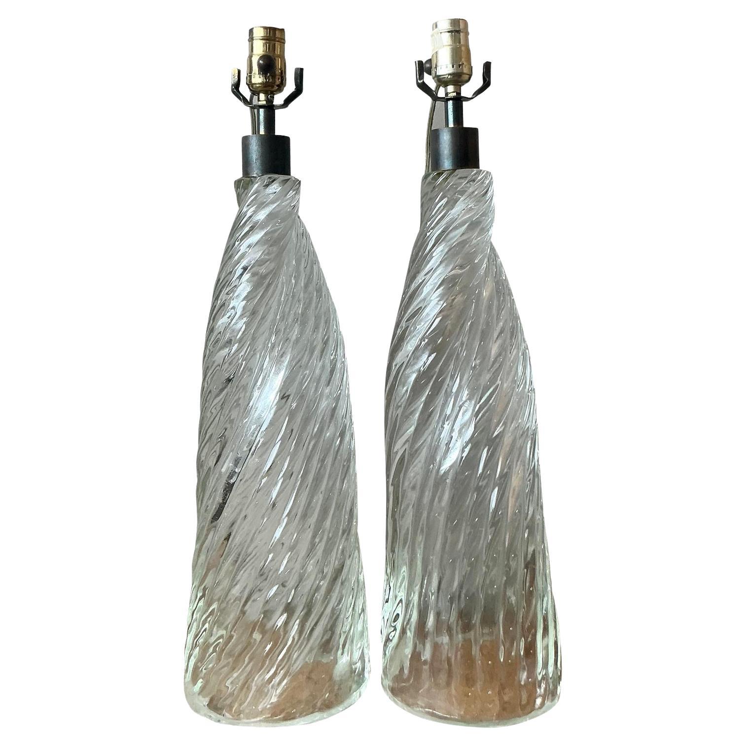 Vintage Boho verdreht geblasenes Glas Lampen - ein Paar im Angebot