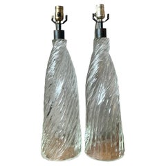 Vintage Boho Twisted Blown Glass Lamps - A Pair
