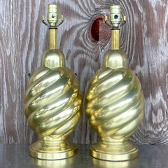 Vintage Boho Twisted Brass Lamps - a Pair