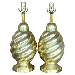 Vintage Boho Twisted Brass Lamps - a Pair