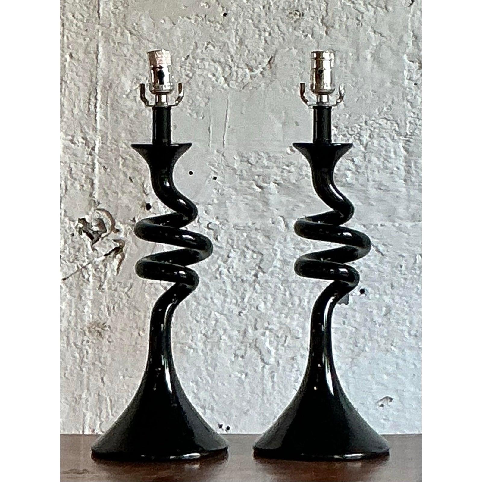 Vintage Boho Twisted Glass Lamps - A Pair For Sale 4