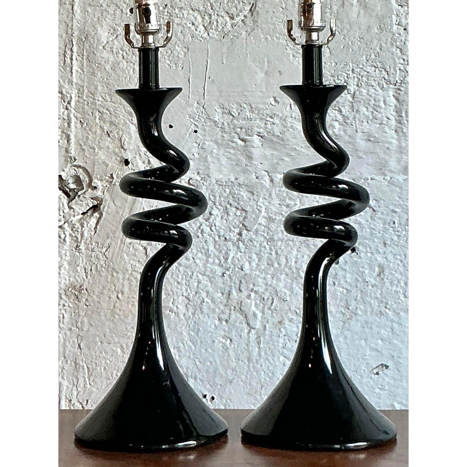 Vintage Boho Twisted Glass Lamps - A Pair For Sale 5
