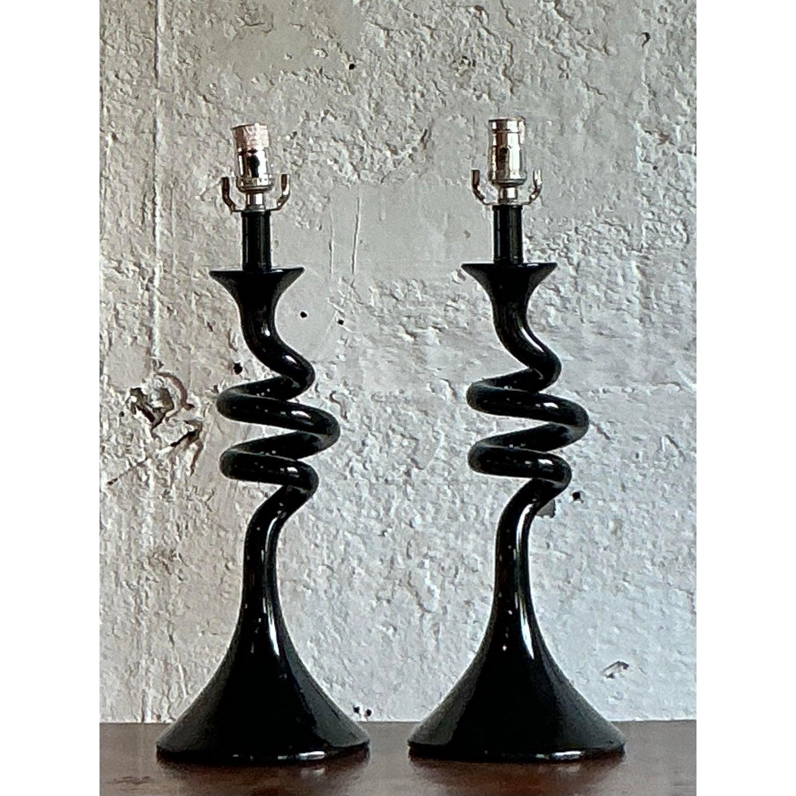 Mid-Century Modern Vintage Boho Twisted Glass Lamps - A Pair For Sale