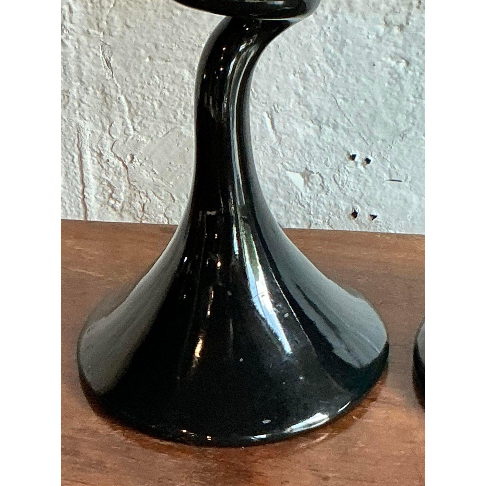 20th Century Vintage Boho Twisted Glass Lamps - A Pair For Sale