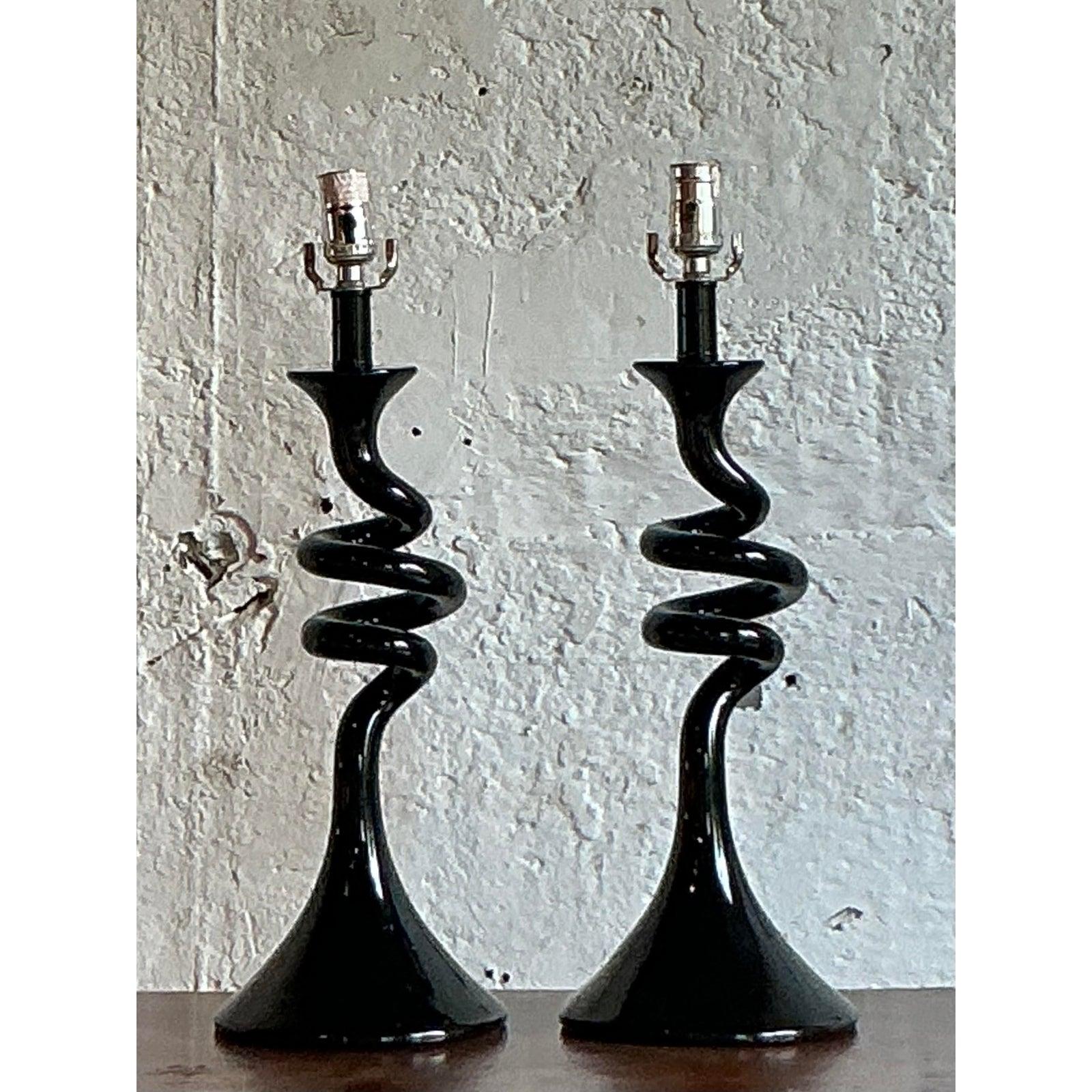 Vintage Boho Twisted Glass Lamps - A Pair For Sale 1