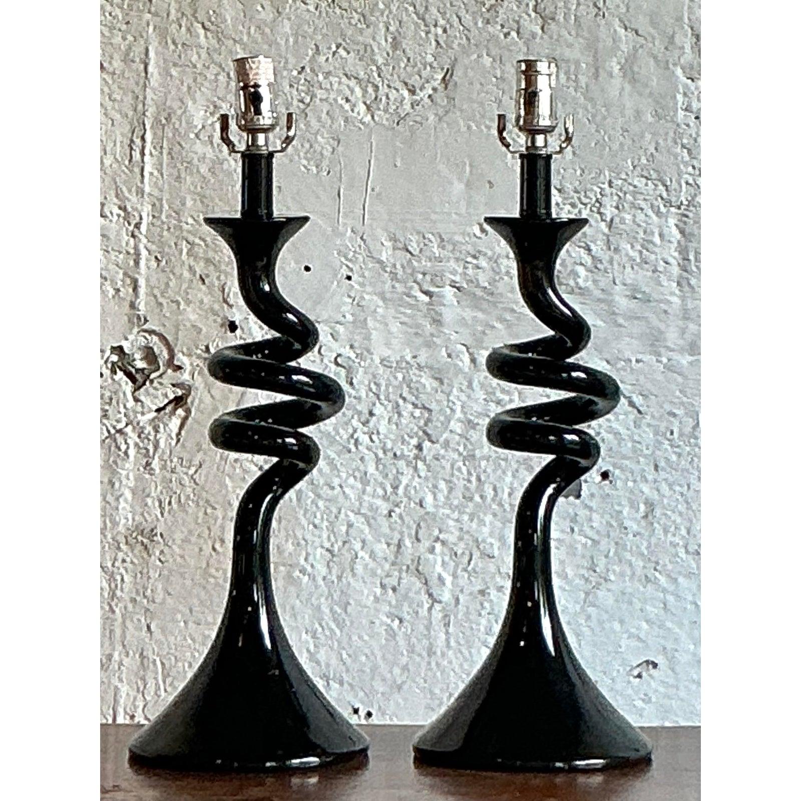 Vintage Boho Twisted Glass Lamps - A Pair For Sale 2
