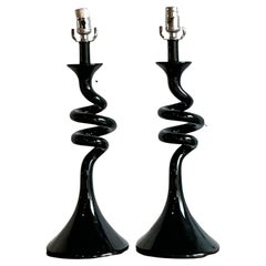 Vintage Boho Twisted Glass Lamps - A Pair