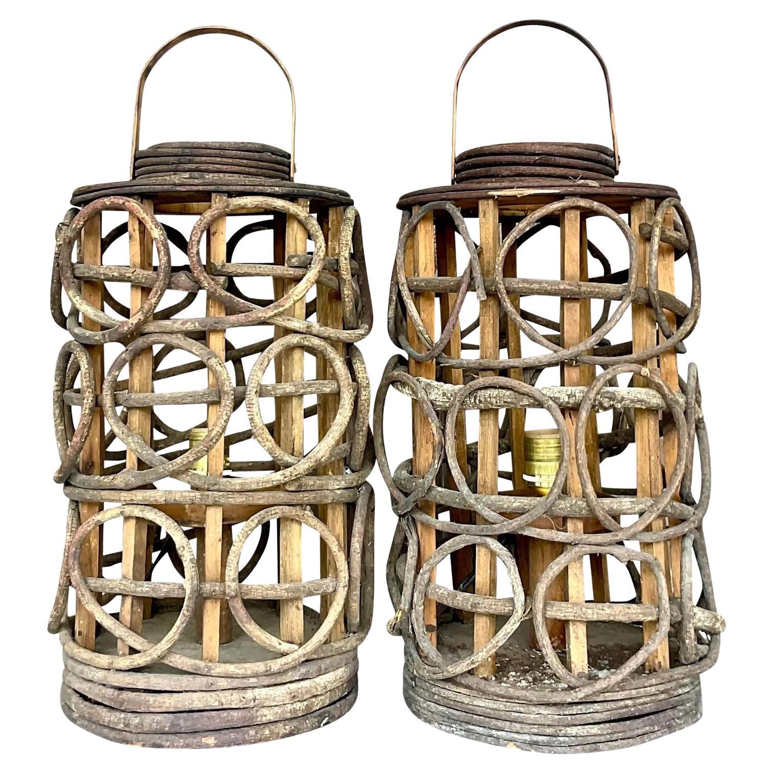 Lampe de table vintage Boho à vigne torsadée - une paire en vente