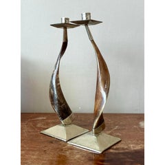 Par de candelabros de cuerno retorcido boho vintage
