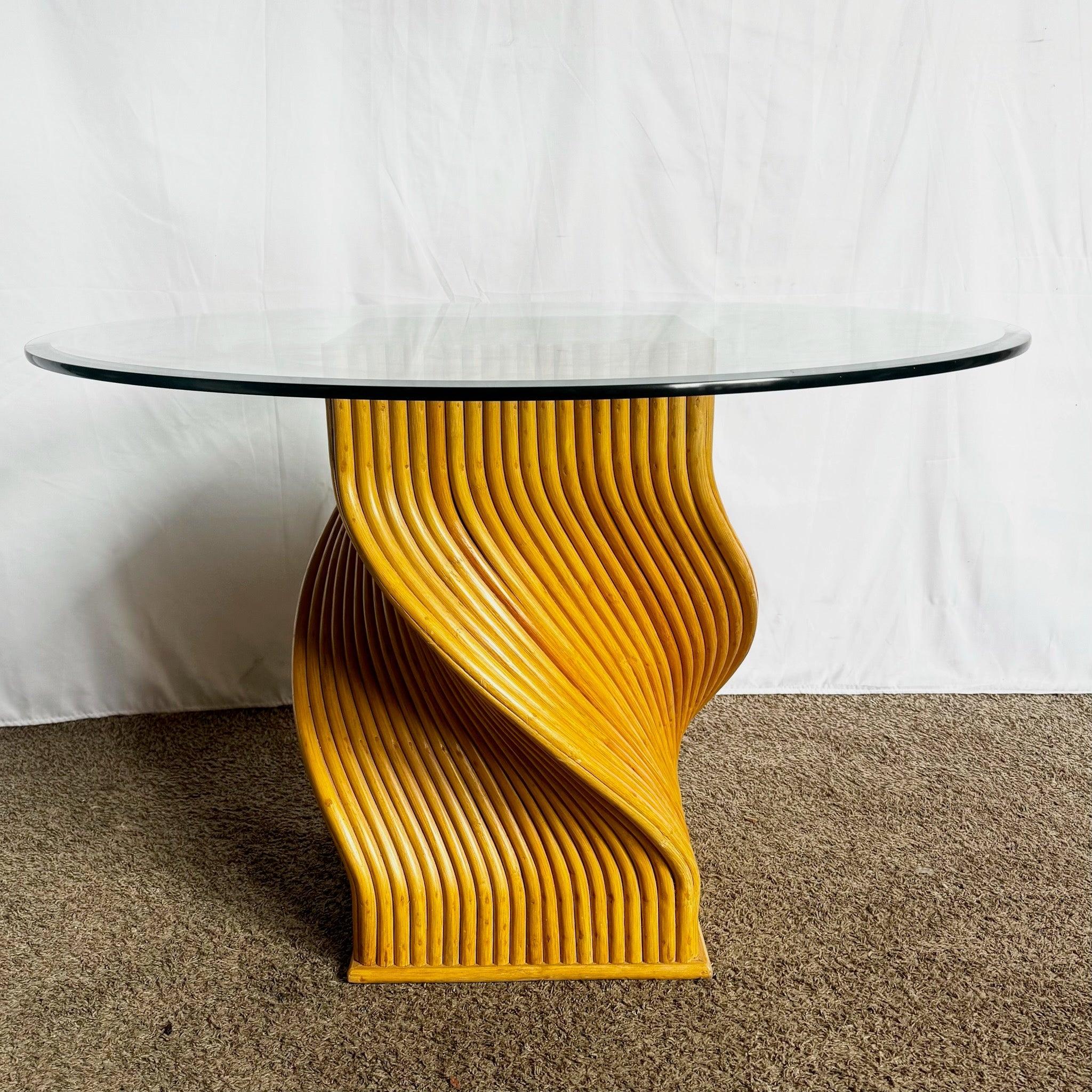 Vintage Boho Twisted Rattan Glass Top Dining Table, McGuire Style For Sale 5