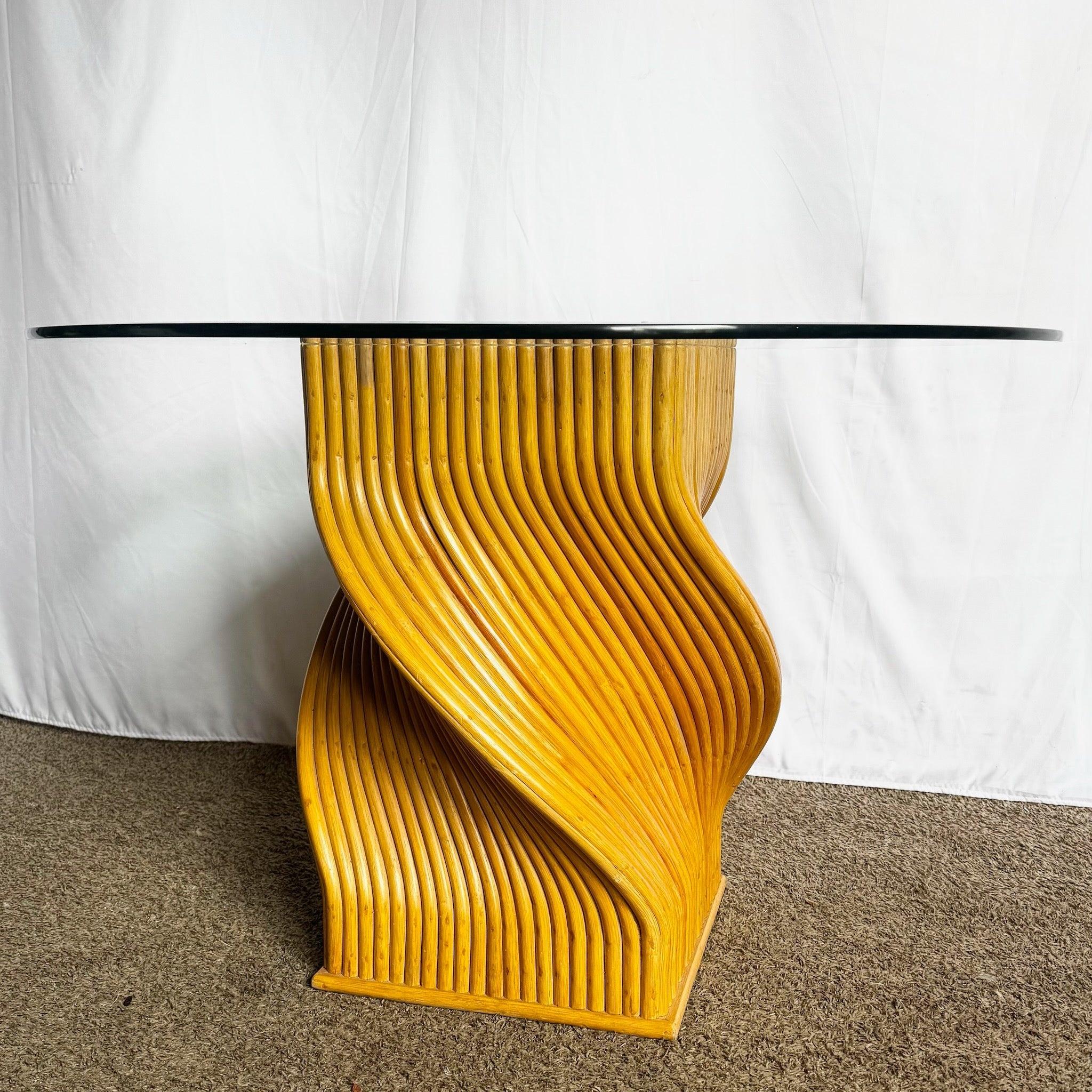 Vintage Boho Twisted Rattan Glass Top Dining Table, McGuire Style In Good Condition For Sale In Delray Beach, FL