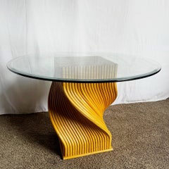 Vintage Boho Twisted Rattan Glass Top Dining Table, McGuire Style