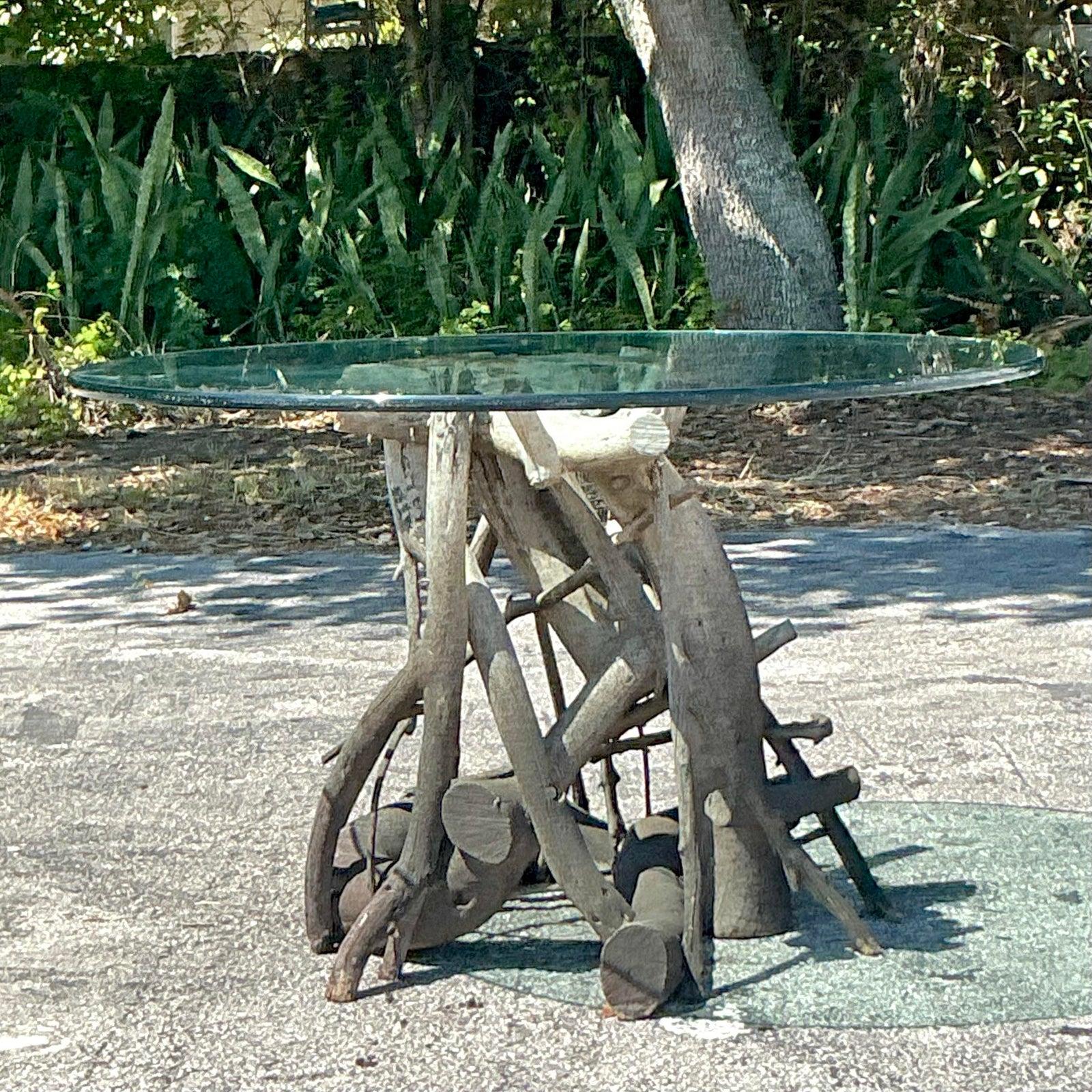 Organic Modern Vintage Boho Twisted Root Center Hall Table For Sale