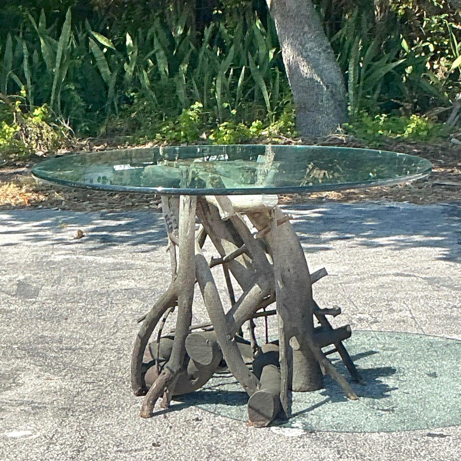 American Vintage Boho Twisted Root Center Hall Table For Sale