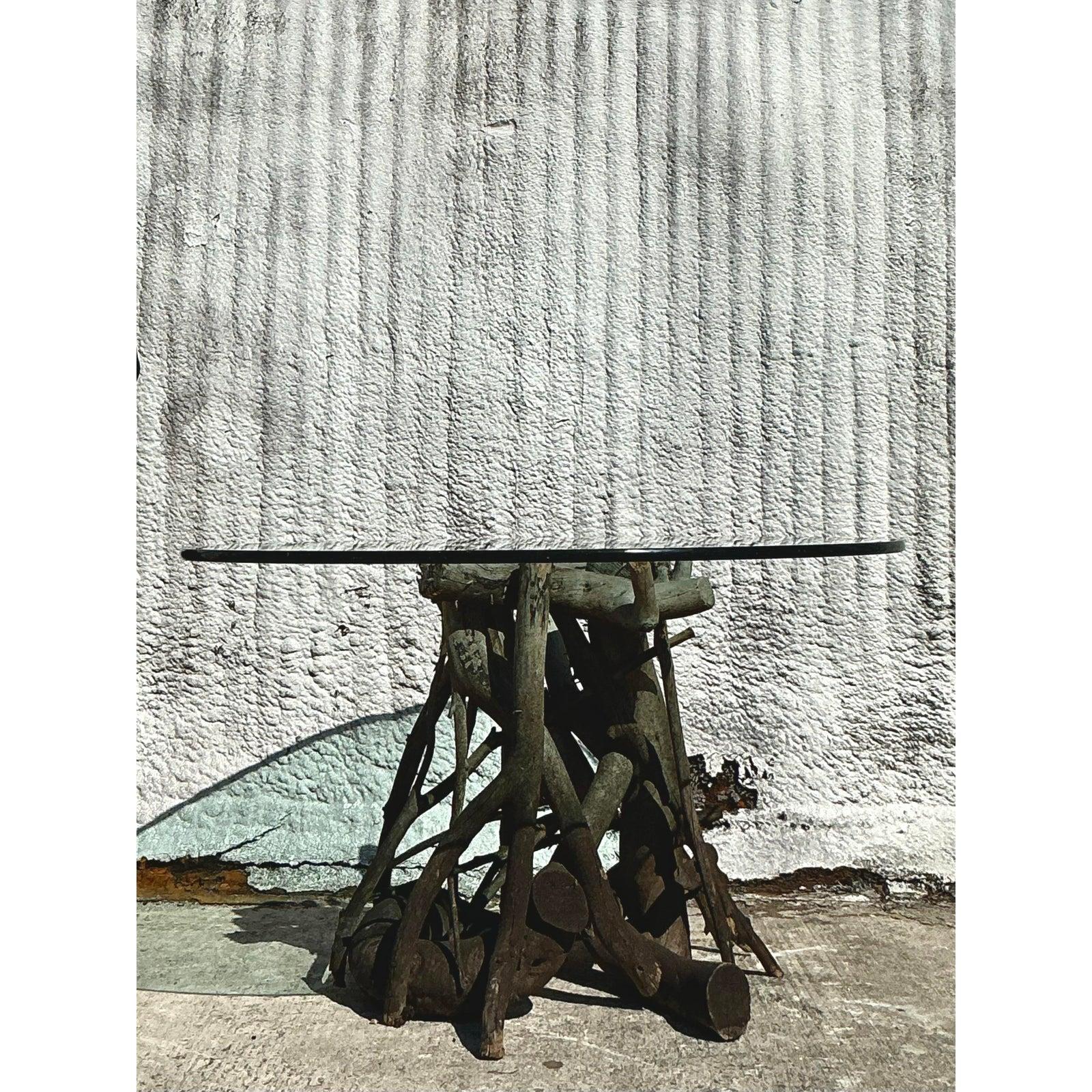 Vintage Boho Twisted Root Center Hall Table In Good Condition For Sale In west palm beach, FL