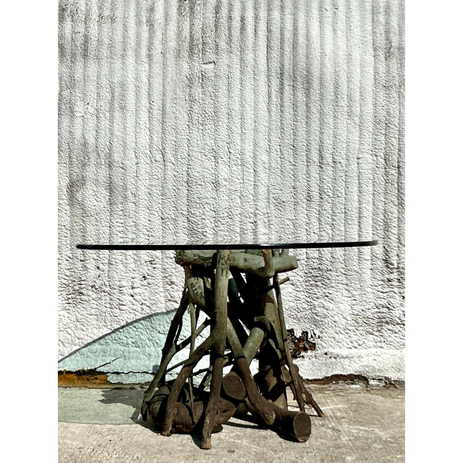 20th Century Vintage Boho Twisted Root Center Hall Table For Sale