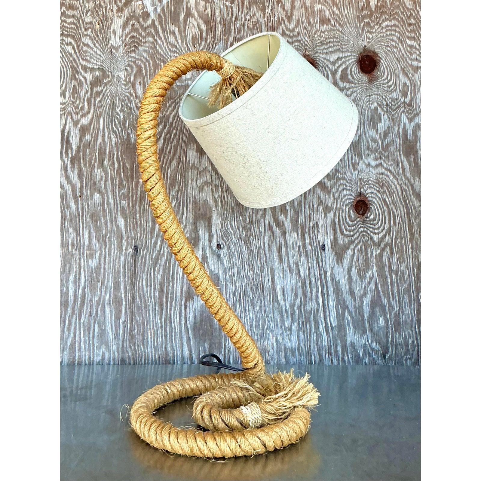 American Vintage Boho Twisted Rope Desk Lamp For Sale
