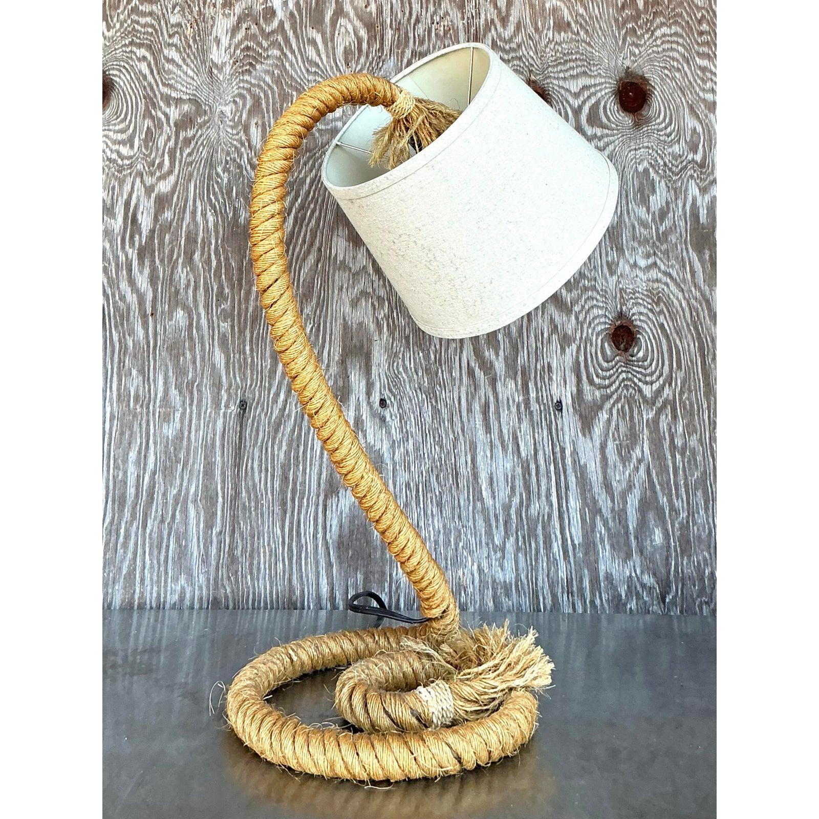 Vintage Boho Twisted Rope Desk Lamp In Good Condition For Sale In West Palm Beach, FL