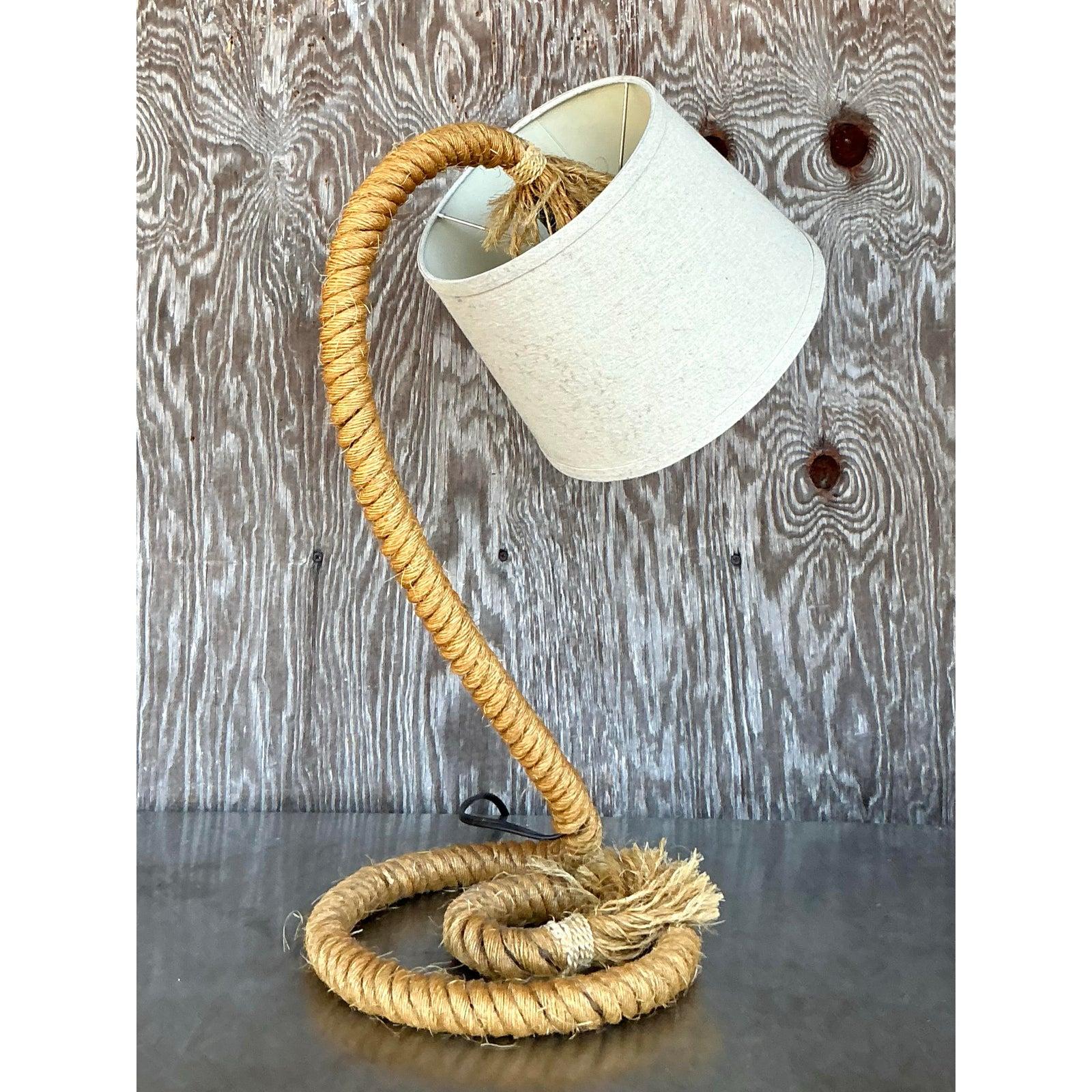 20th Century Vintage Boho Twisted Rope Desk Lamp For Sale