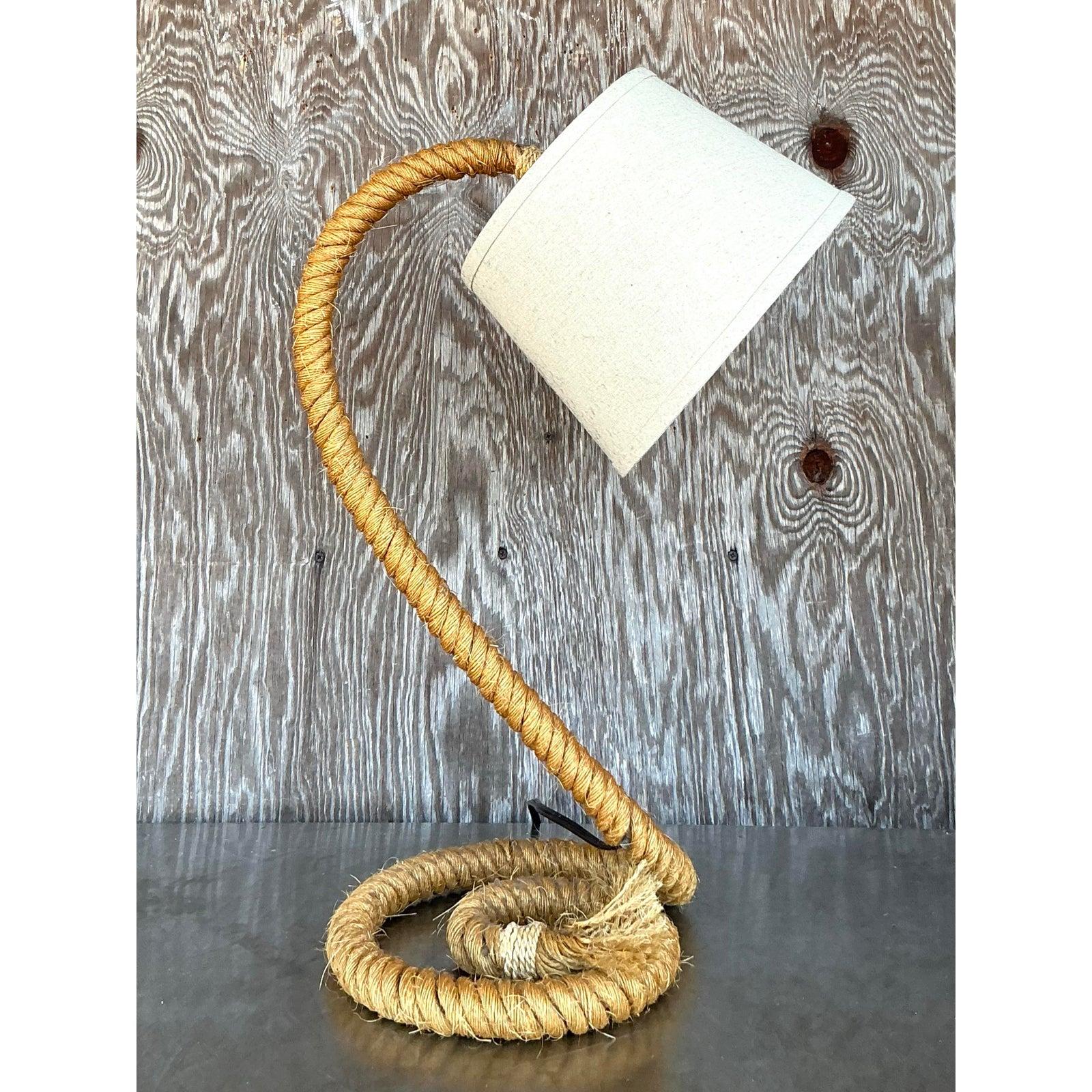 Vintage Boho Twisted Rope Desk Lamp For Sale 1