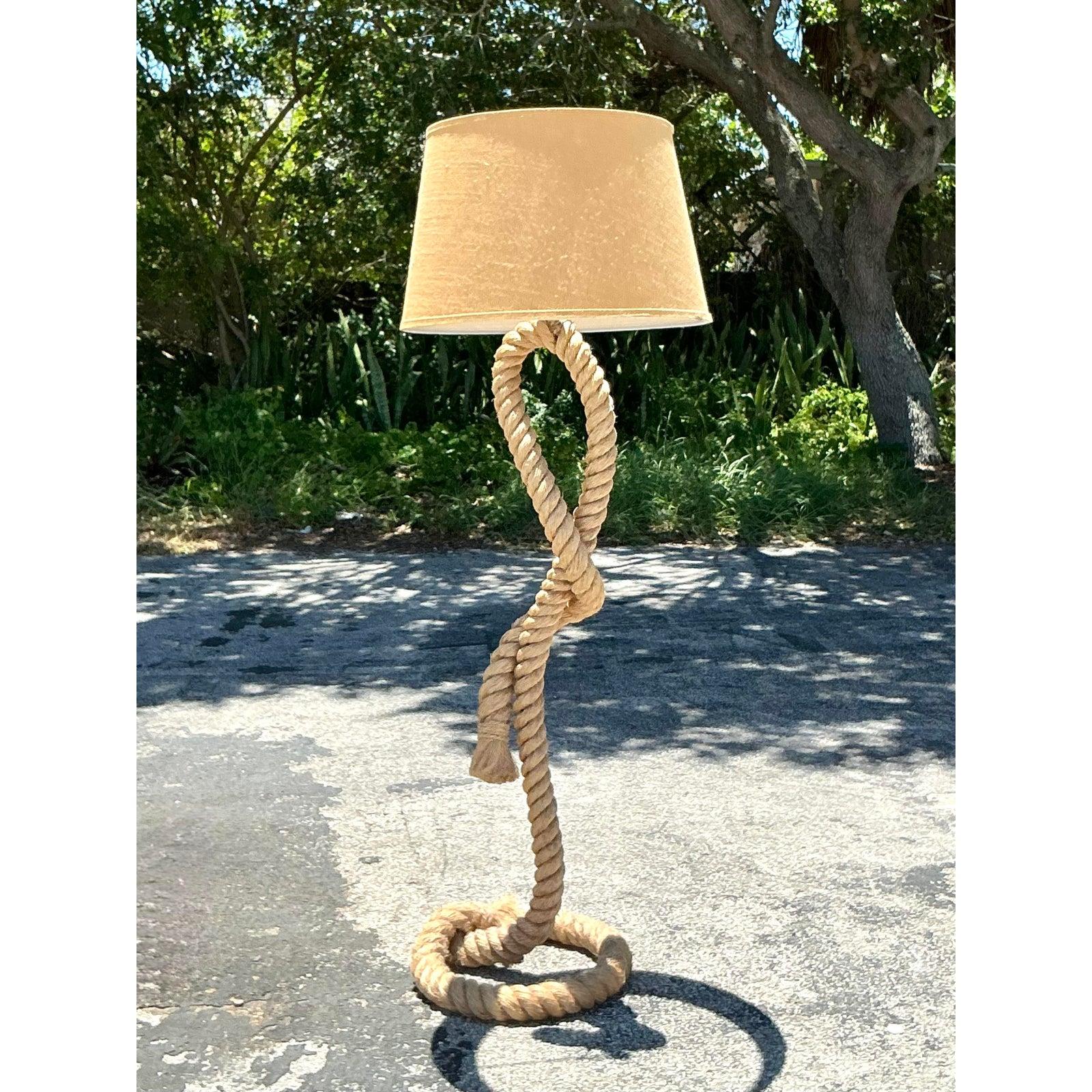 Vintage Boho Twisted Rope Floor Lamp Bon état - En vente à west palm beach, FL
