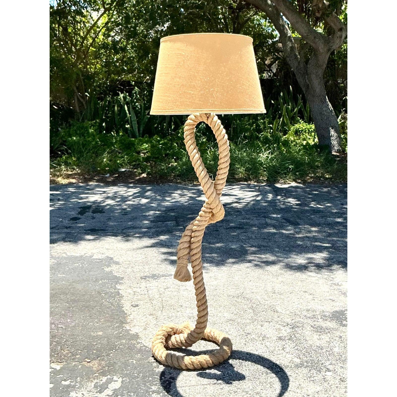 20ième siècle Vintage Boho Twisted Rope Floor Lamp en vente