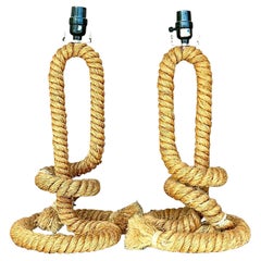 Vintage Boho Twisted Rope Table Lamps, a Pair