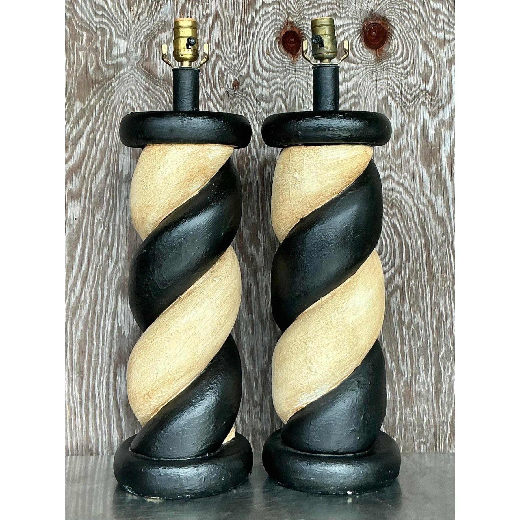 Lámparas Vintage Boho de Madera Torcida - un Par siglo XX en venta