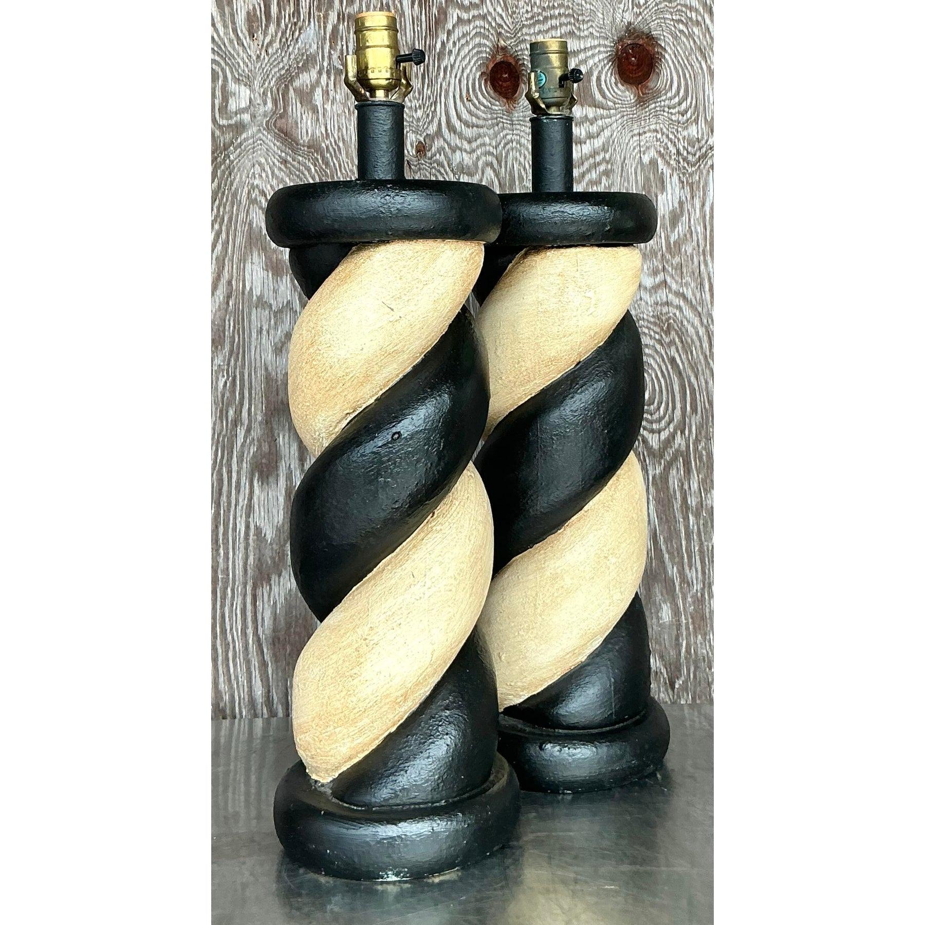 Lámparas Vintage Boho de Madera Torcida - un Par en venta 1