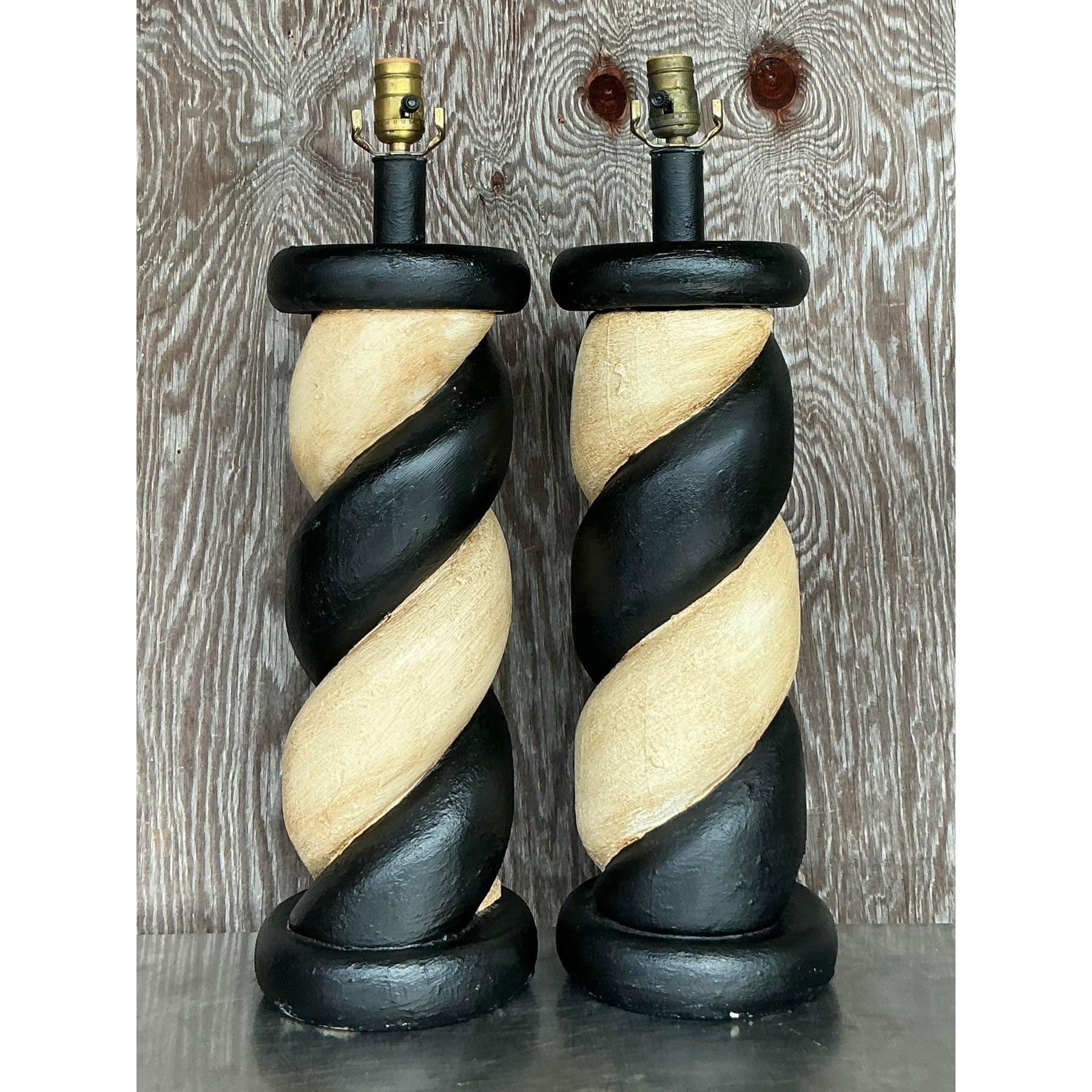 Lámparas Vintage Boho de Madera Torcida - un Par en venta 2