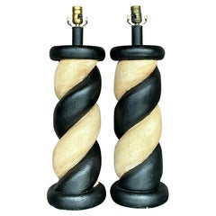 Vintage Boho Twisted Wood Lamps - a Pair