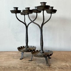 Vintage Boho Twisted Wrought Iron Candelabras - A Pair