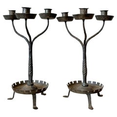 Vintage Boho Twisted Wrought Iron Candelabras - A Pair