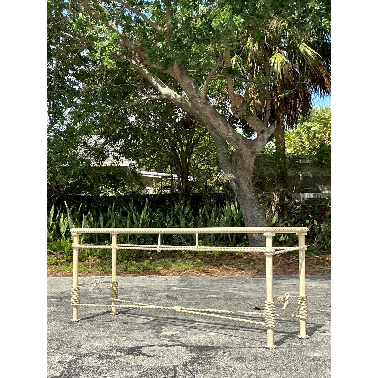 American Vintage Boho Twisted Wrought Iron Console Table For Sale