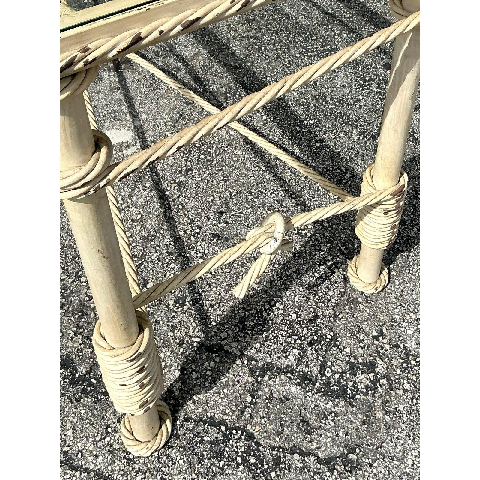 Vintage Boho Twisted Wrought Iron Console Table In Good Condition For Sale In west palm beach, FL