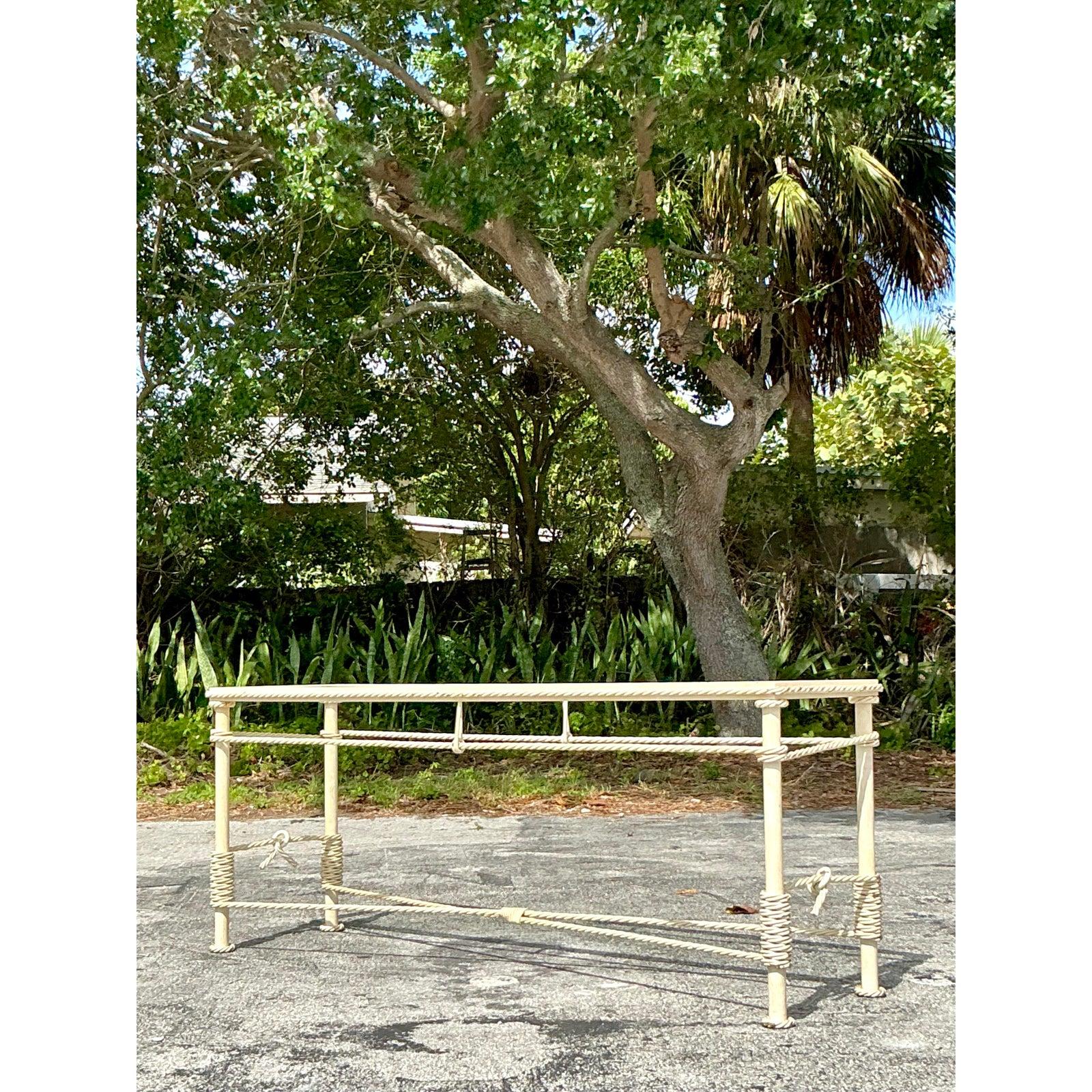 Vintage Boho Twisted Wrought Iron Console Table For Sale 1