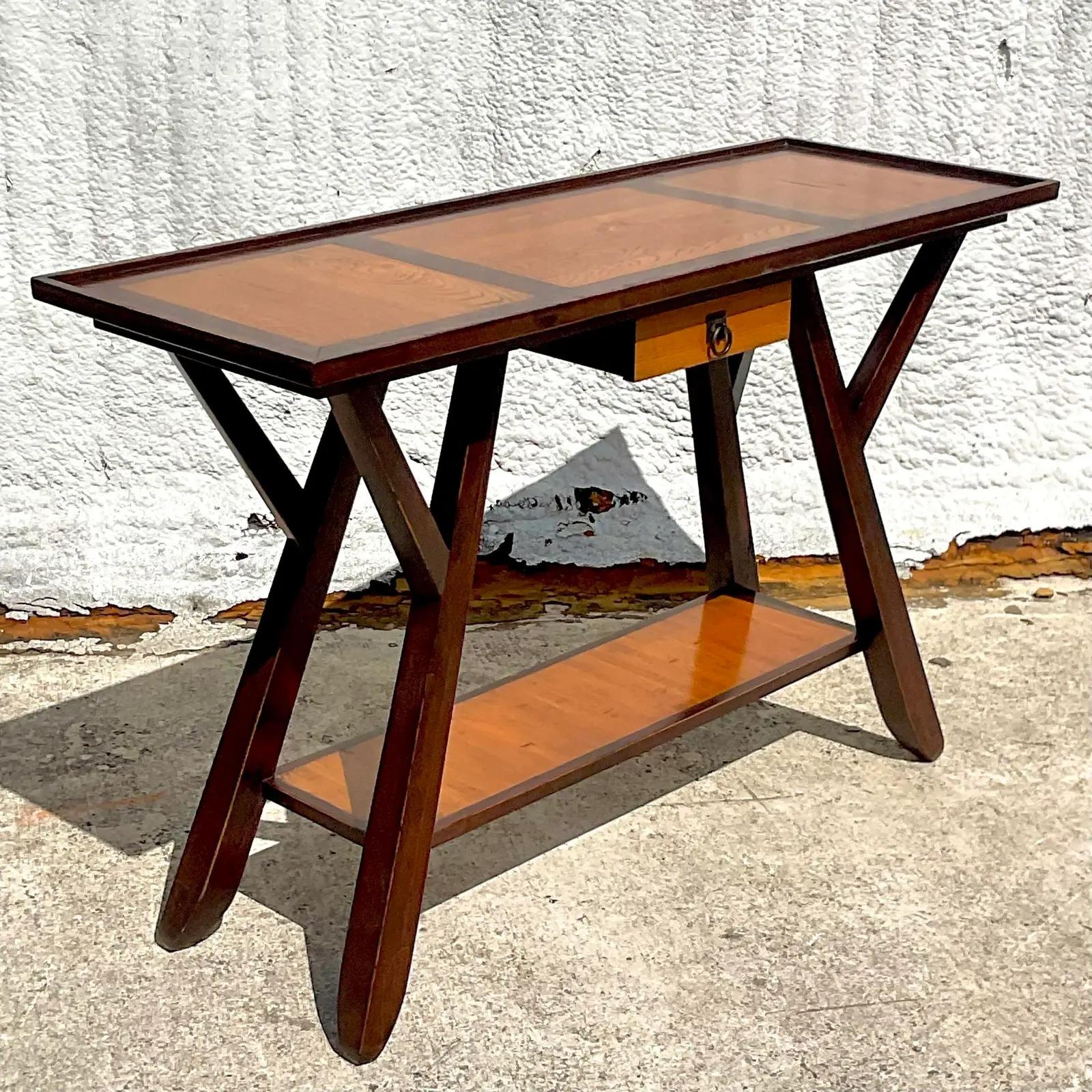 Vintage Boho Two Tone Console Table In Good Condition In West Palm Beach, FL