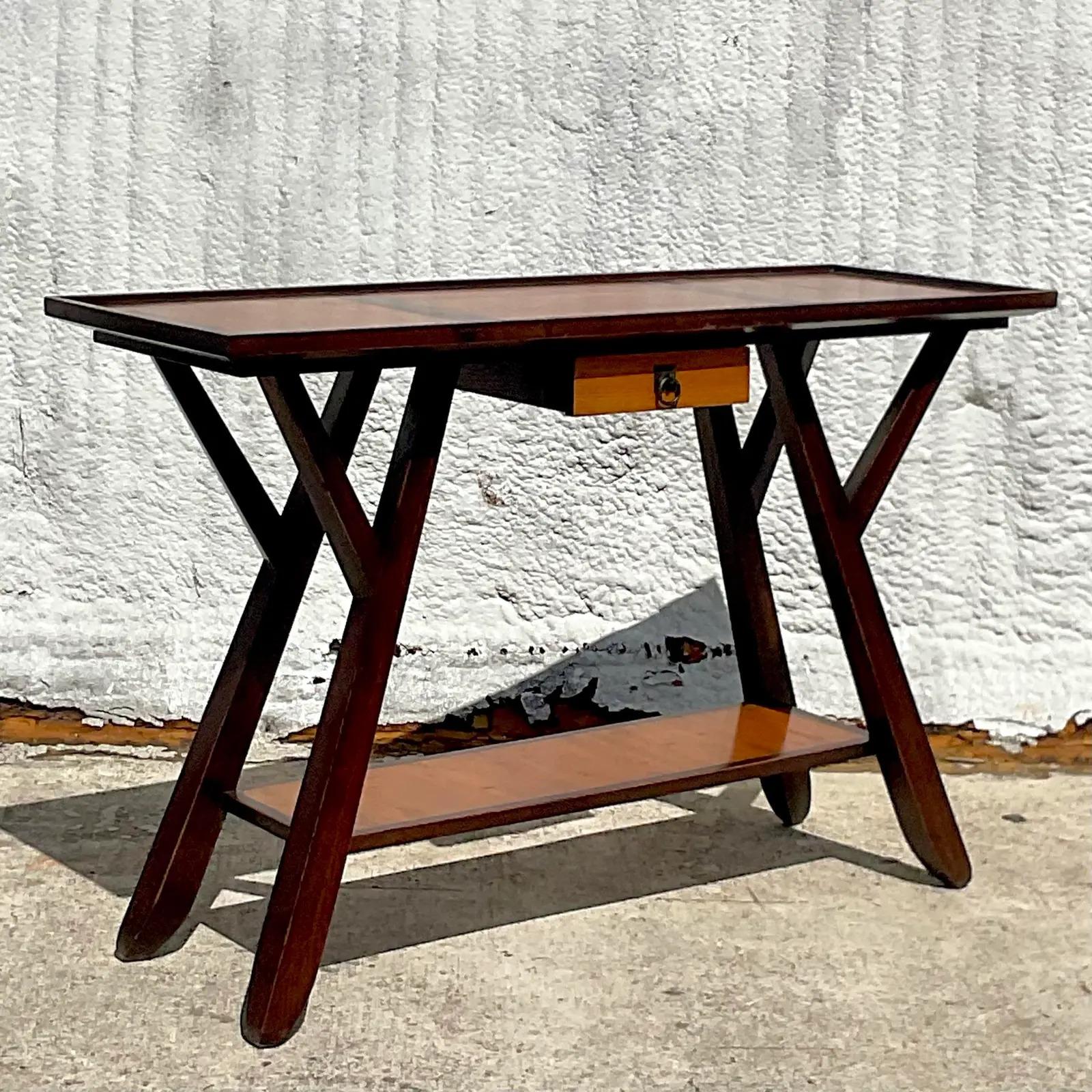 20th Century Vintage Boho Two Tone Console Table