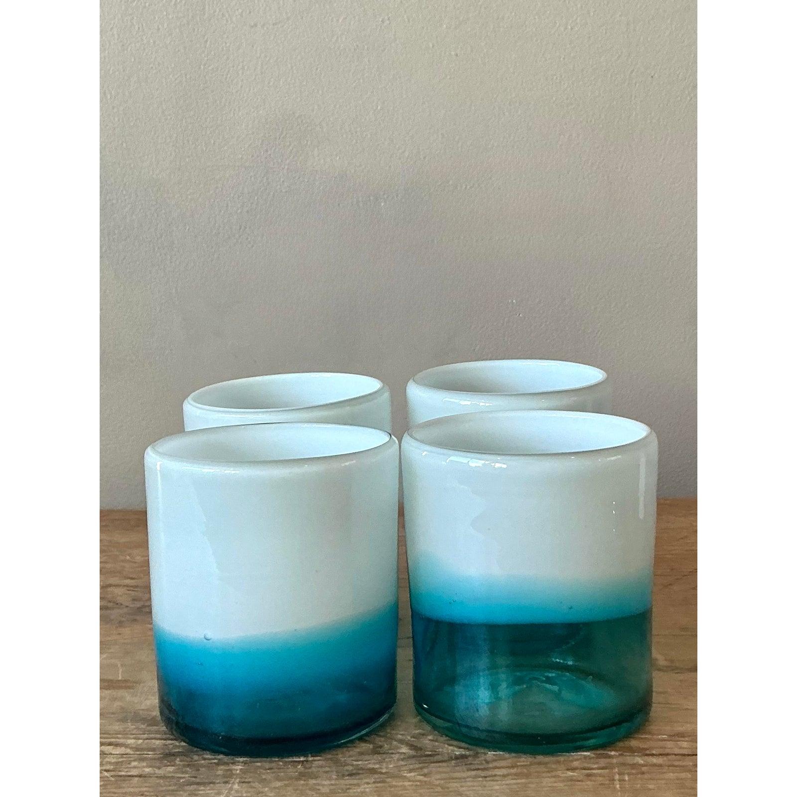 Mid-Century Modern Vintage Boho Two Tone Glasses - Set of 4 en vente
