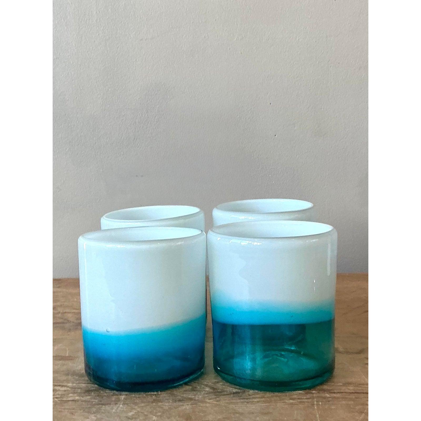 Vintage Boho Two Tone Glasses - Set of 4 Bon état - En vente à West Palm Beach, FL