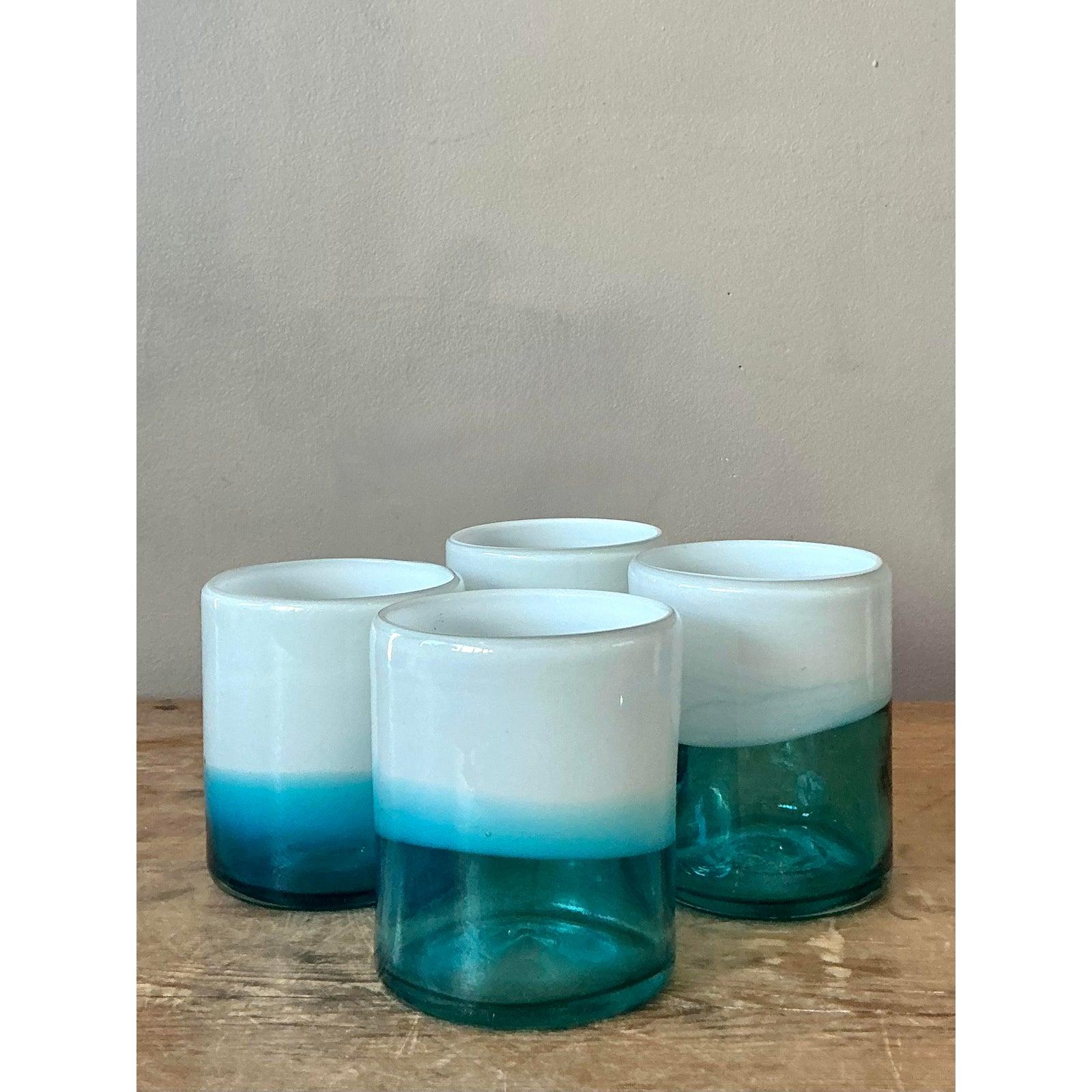 20ième siècle Vintage Boho Two Tone Glasses - Set of 4 en vente