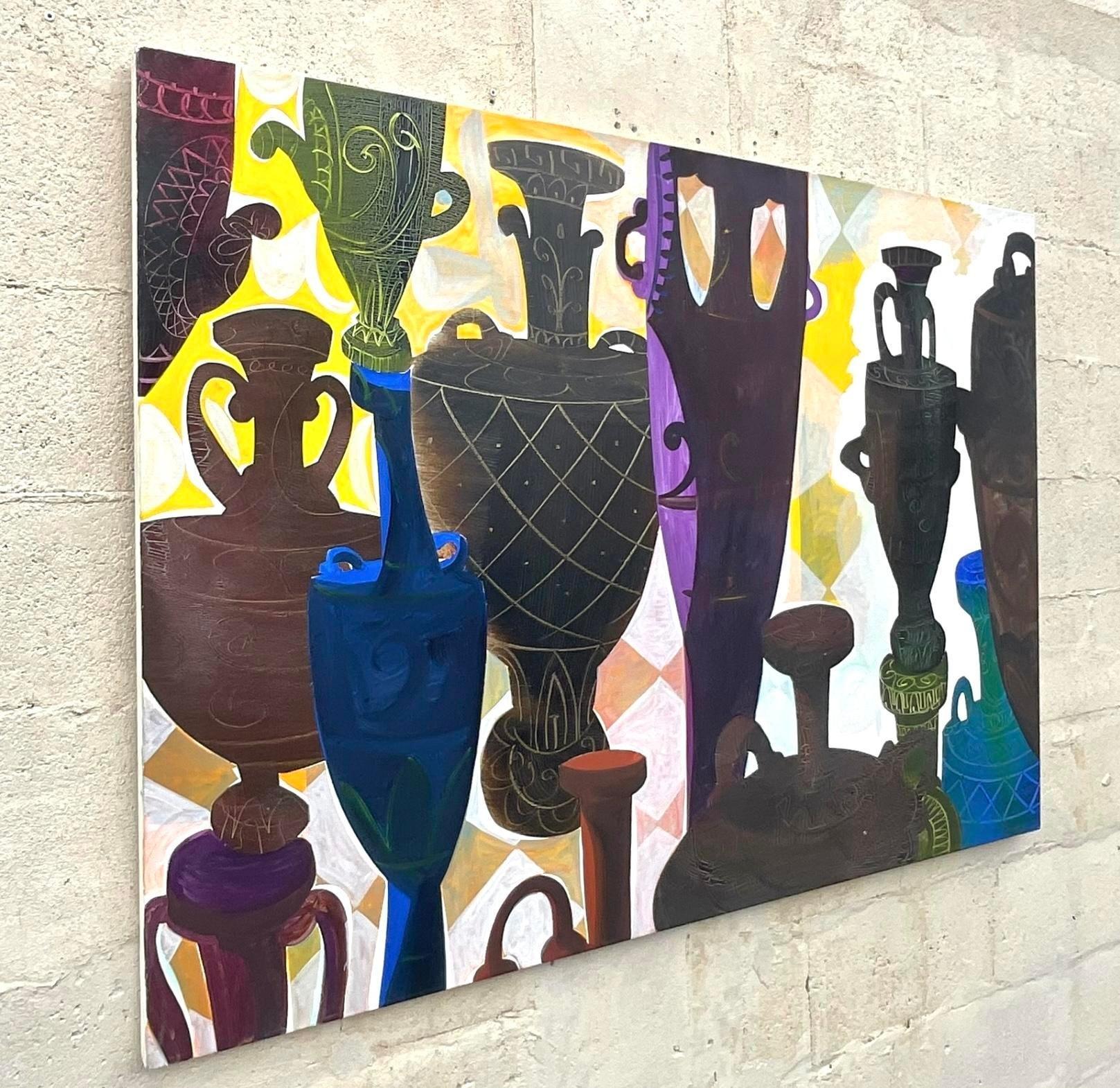Vintage Boho Urnen Original Ölgemälde auf Leinwand im Zustand „Gut“ im Angebot in West Palm Beach, FL