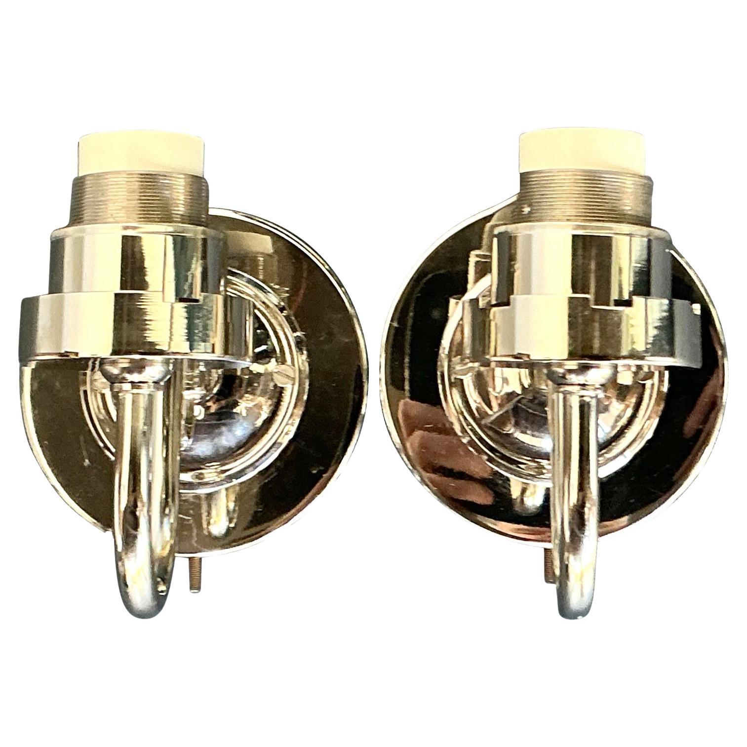 Vintage Boho Vaughan Polished Nickel Light Sconce - A Pair For Sale