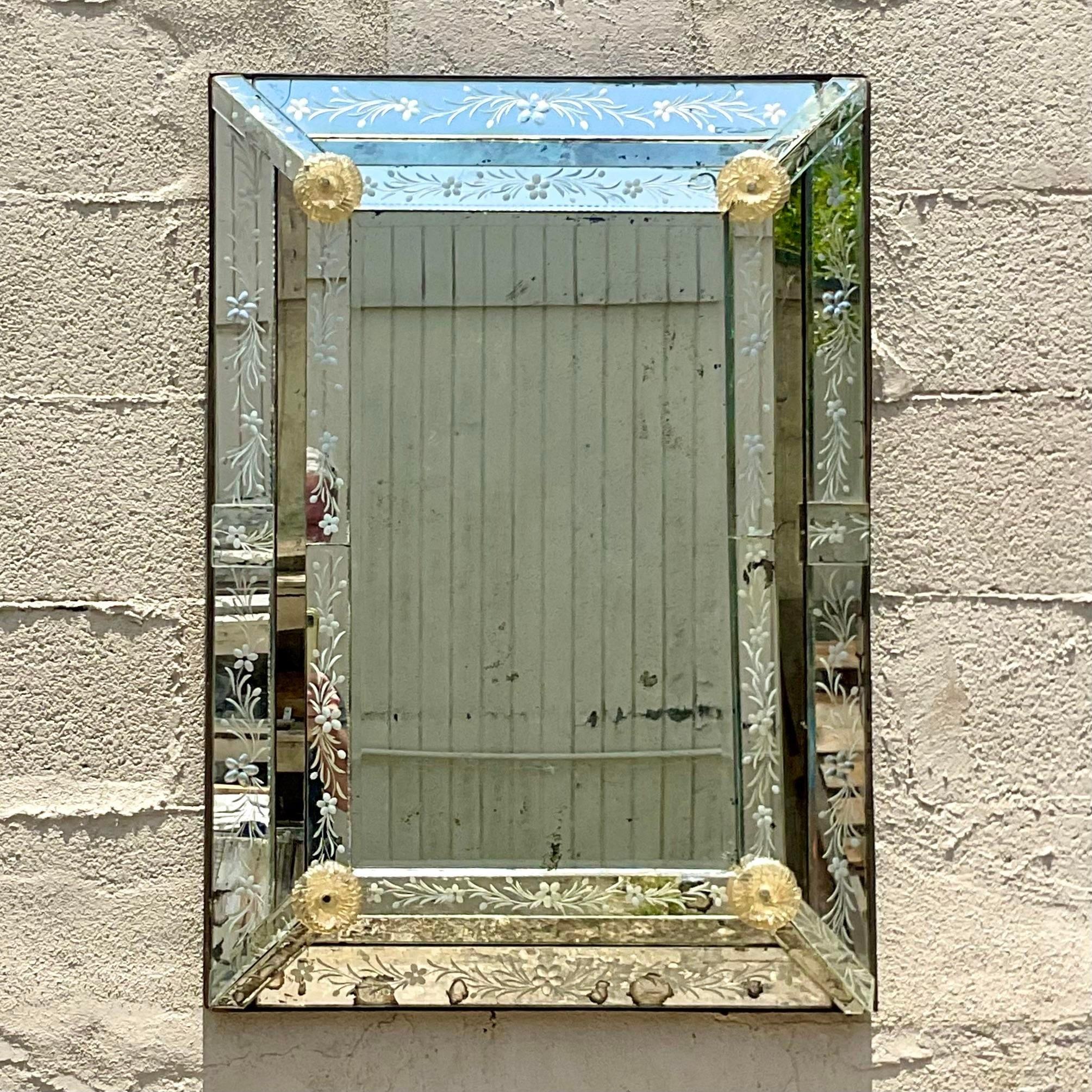 Vintage Boho Venetian Etched Glass Mirror 2