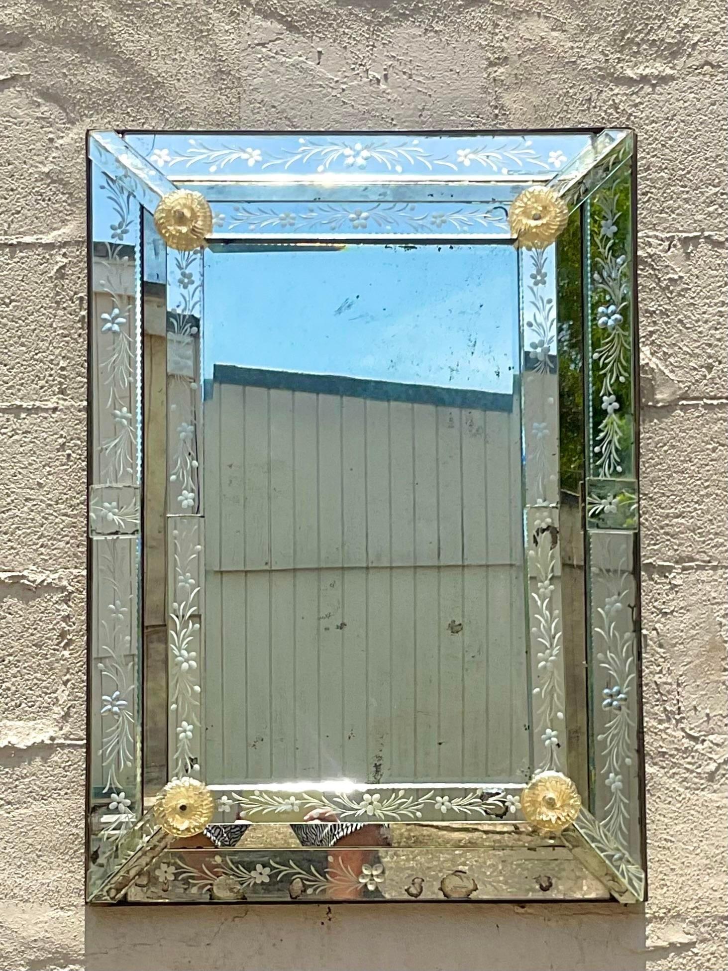 Vintage Boho Venetian Etched Glass Mirror 4