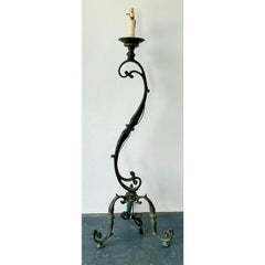 Vintage Boho Verdigris Bronze Scroll Floor Lamp